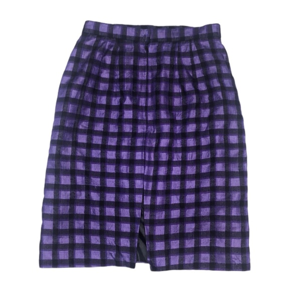 Silk Purple and Black Check pencil skirt - Picture 3 of 10
